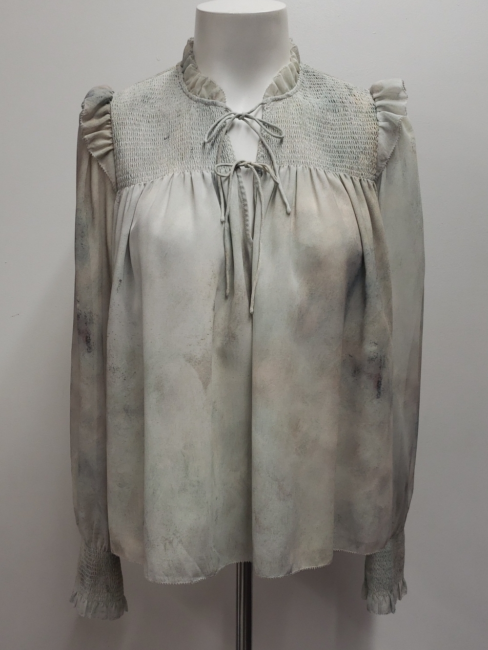 Aritzia Wifred Castello Blouse Women's Small Smoked Ruffled Feminine Reinassance